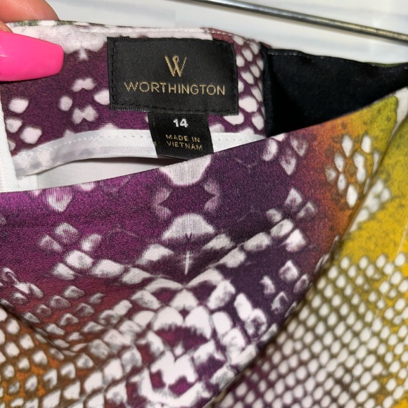 Worthington Snakeskin Print Colorful Zip back Skirt - Size 14 - Picture 5 of 8